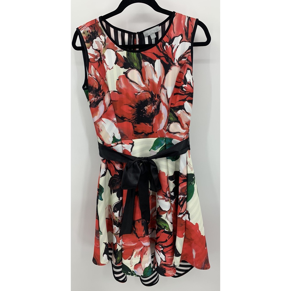 Hilary Radley for Katherine Barclay High Low Party Dress Floral Stripe Pockets S